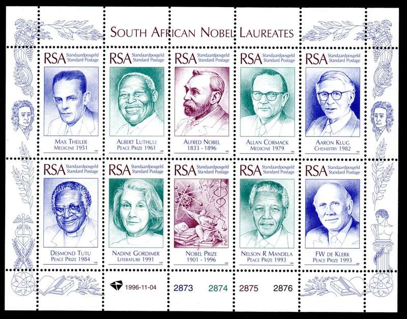 RSA 1996/11/04 South African Nobel Laureates Sheetlet of 10