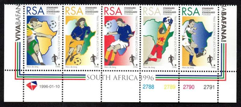 RSA 1996/01/10 Soccer African Cup of Nations Control Strip of 5