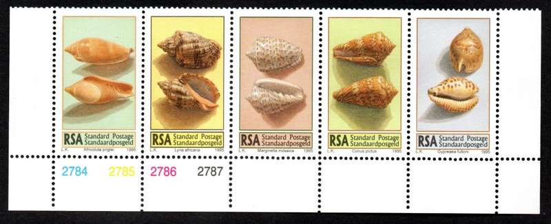 RSA 1995/11/24 Sea Shells Control strip of 5