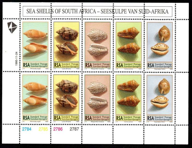 RSA 1995/11/24 Sea Shells Control Sheetlet of 10