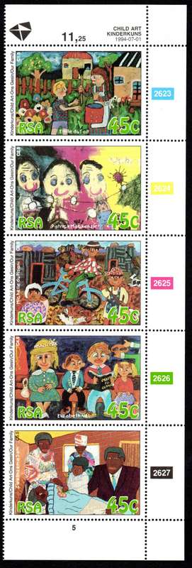 RSA 1994/07/01 Child Art "Our Family" Control Strip of 5