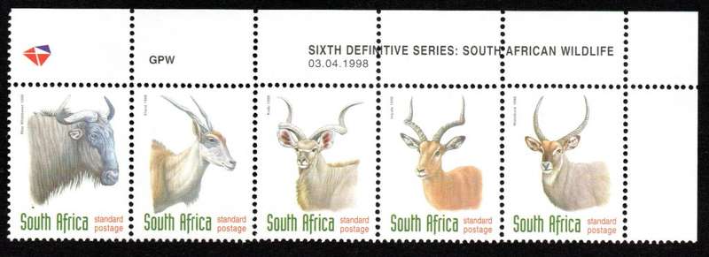 RSA 1998/05/18 Additional values to the 6th Definitive issue Setenant strip of 5