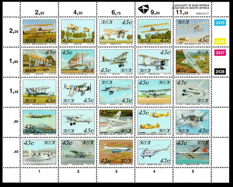 RSA 1993/05/07 Aviation in S.A. Sheetlet of 25