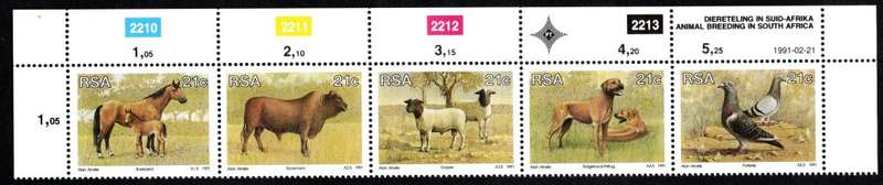 RSA 1991/02/21 Animal Breeding in South Africa Control Strip of 5