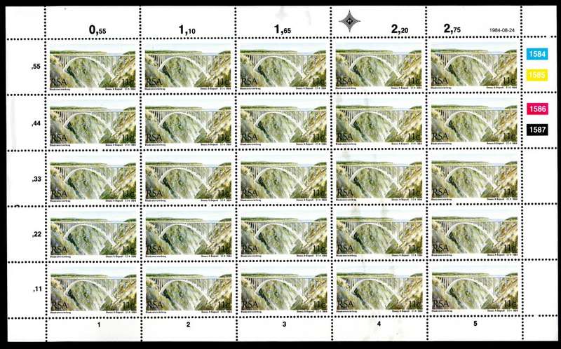 RSA 1984/08/24 South African Bridges Complete Sheet of 25