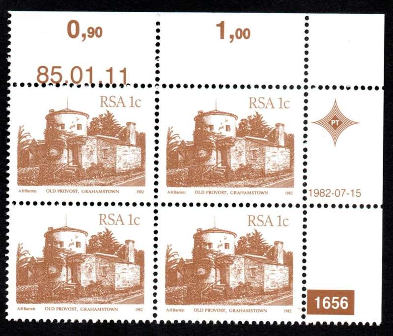 RSA 1985/01/11 4th Definitive issue 1c Plate 1656 Control Blocks