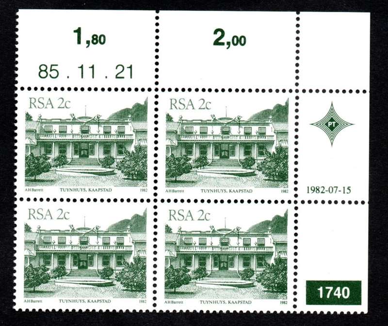 RSA 1985/11/21 4th Definitive issue 2c Plate 1740 Control Blocks