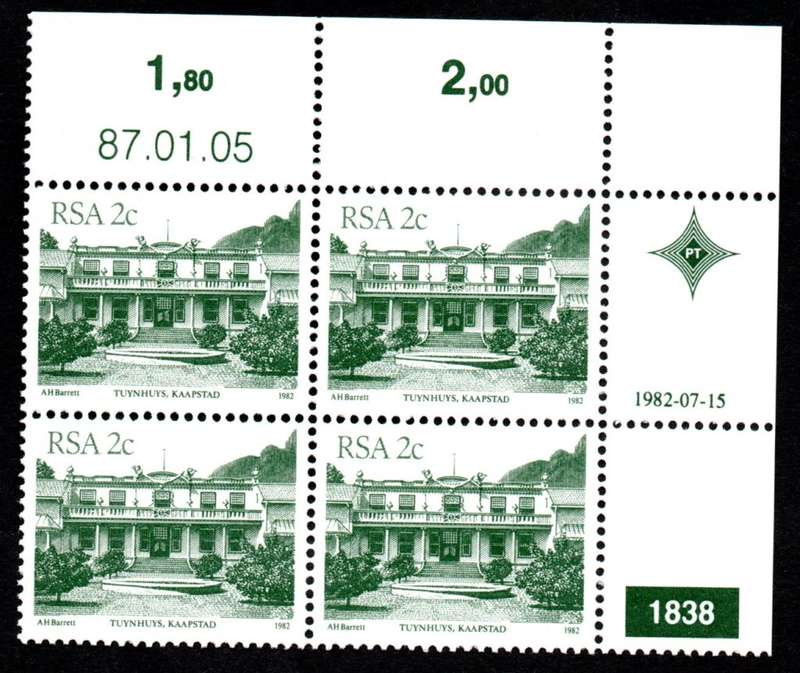 RSA 1987/01/05 4th Definitive issue 2c Plate 1838 Control Blocks