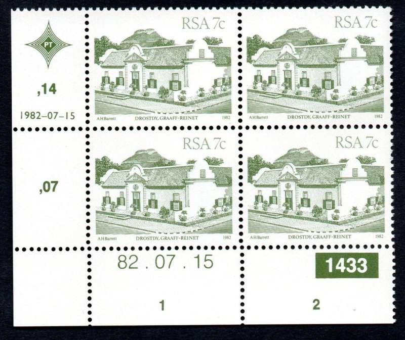 RSA 1982/07/15 4th Definitive issue 7c Plate 1433 Control Blocks