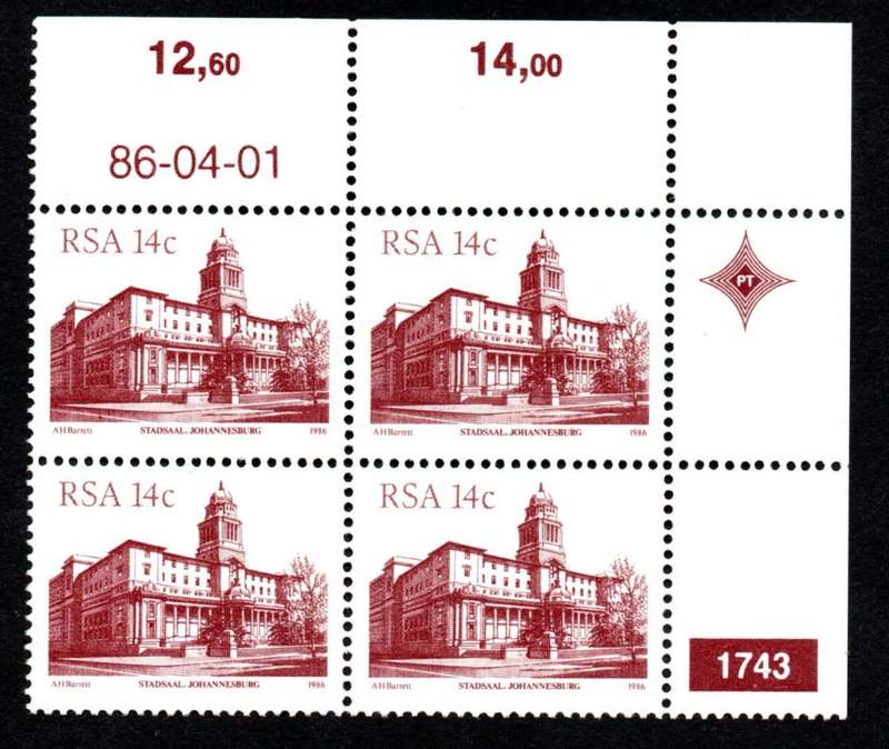 RSA 1986/04/01 4th Definitive issue 14c Plate 1743 Control Blocks