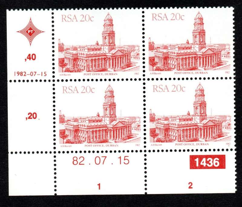 RSA 1982/07/15 4th Definitive issue 20c Plate 1436 Control Blocks