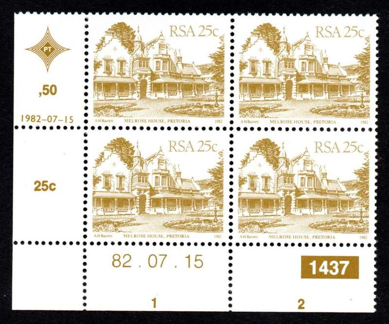 RSA 1982/07/15 4th Definitive issue 25c Plate 1437 Control Blocks