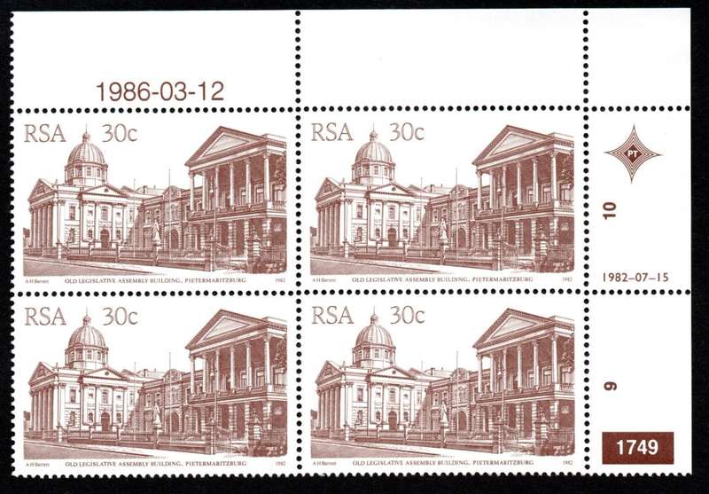 RSA 1986/03/12 4th Definitive issue 30c Plate 1749 Control Blocks