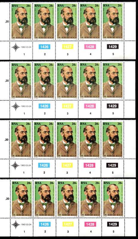 RSA 1982/03/21 Centenary of Discovery of Tubercle Bacillus Control Blocks Set of 4 Errors
