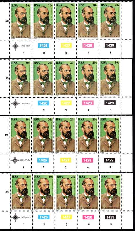 RSA 1982/03/21 Centenary of Discovery of Tubercle Bacillus Control Blocks Set of 4 Errors