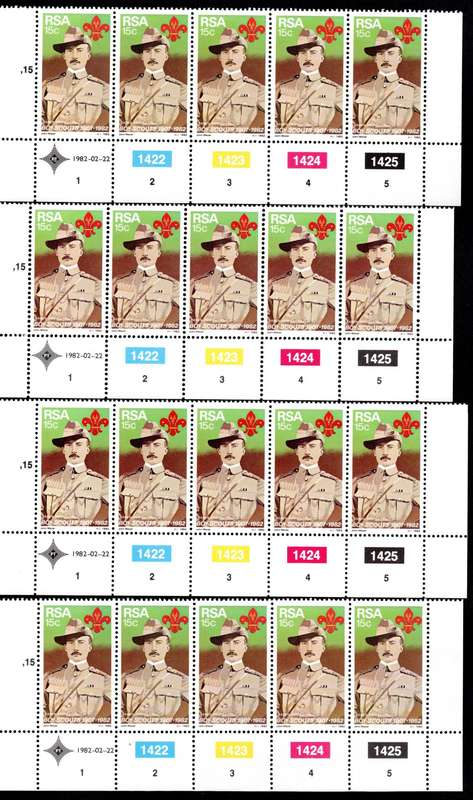 RSA 1982/02/22 75th Anniversary of Boy Scout Movement Control Bocks Set of 4 Errors