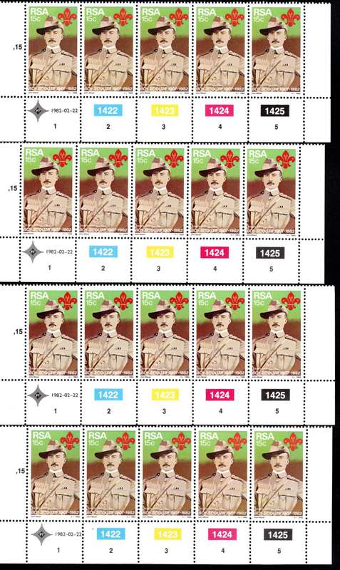RSA 1982/02/22 75th Anniversary of Boy Scout Movement Control Bocks Set of 4 Errors
