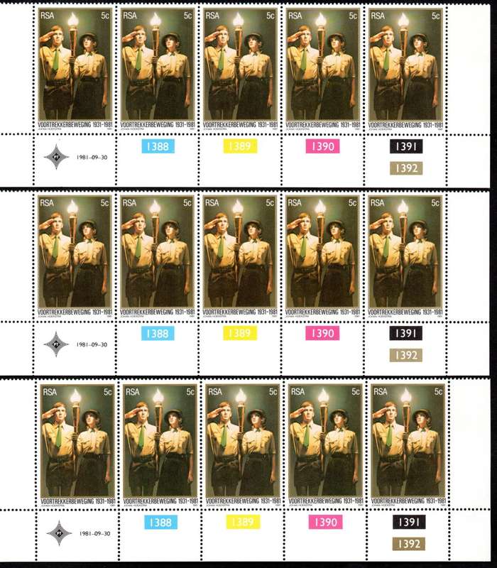 RSA 1981/09/30 50th Anniversary of Voortrekker Movement Control Blocks Set of 4 Errors