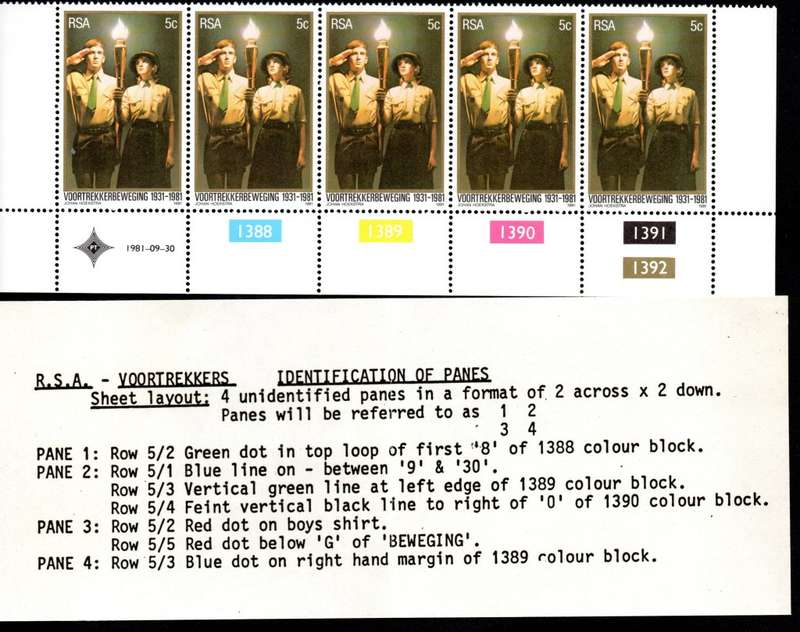 RSA 1981/09/30 50th Anniversary of Voortrekker Movement Control Blocks Set of 4 Errors