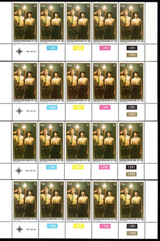 RSA 1981/09/30 50th Anniversary of Voortrekker Movement Control Blocks Set of 4 Errors