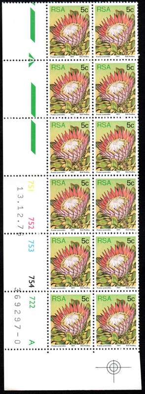 RSA 1976/12/13 3rd Definitive issue 5c Control Blocks Pane A (12 stamps)
