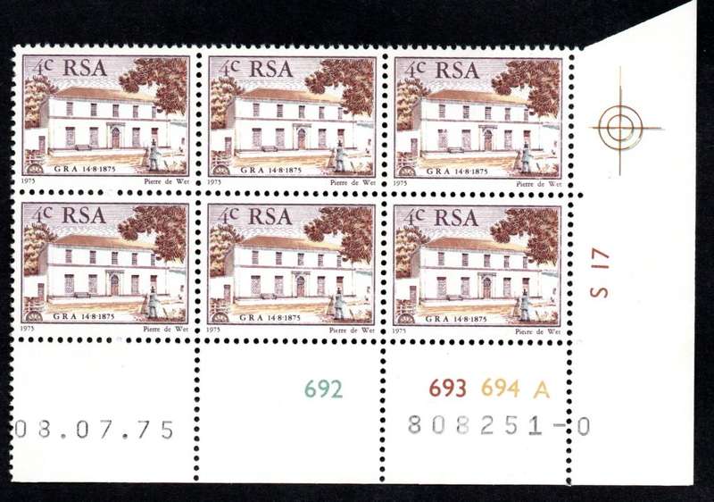 RSA 1975/07/08 Centenary of "Genootskap van Regte Afrikaaners" Control Blocks Pane A