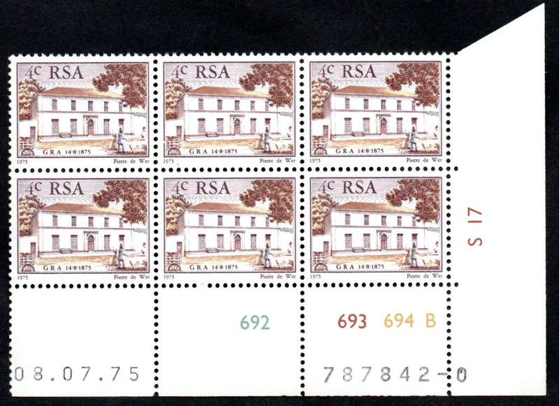 RSA 1975/07/08 Centenary of "Genootskap van Regte Afrikaaners" Control Blocks Pane B