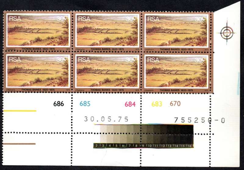 RSA 1975/05/30 Death Centenary of Thomas Baines 30c Control Blocks