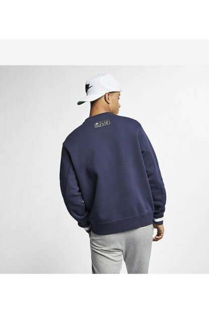 Men`s Nike Air Fleece Crewneck Sweatshirt Blue/White Loose Fit - Size Extra Large