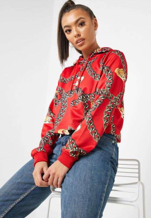 Nike Women`s Sportswear icon Clash Crop Top Hoodie CJ6305-657 Red - Size Large