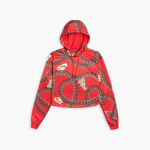 Nike Women`s Sportswear icon Clash Crop Top Hoodie CJ6305-657 Red - Size Large