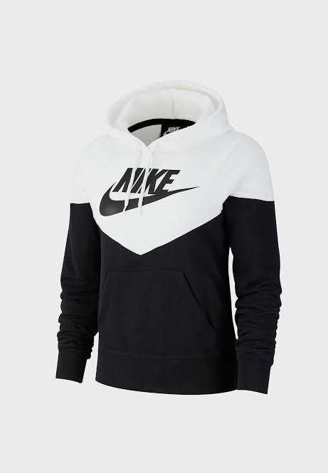 Women`s Nike Sportswear Heritage Fleece Hoodie Black/White AR2509-010 - Size Large