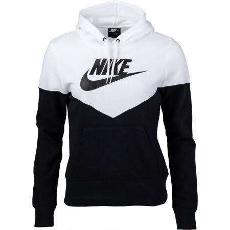 Women`s Nike Sportswear Heritage Fleece Hoodie Black/White AR2509-010 - Size Large