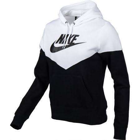 Women`s Nike Sportswear Heritage Fleece Hoodie Black/White AR2509-010 - Size Large