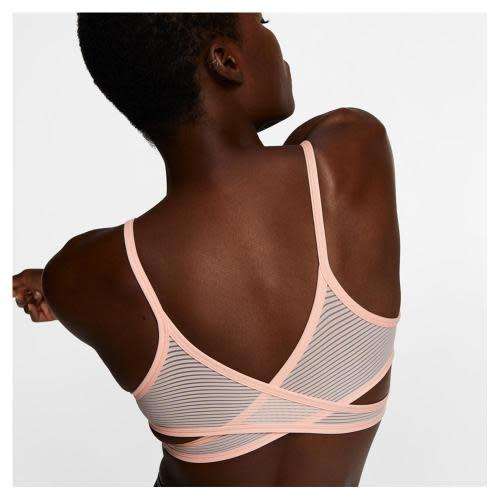Nike Women`s Indy Light Support Striped Padded Sports Bra Pink CJ5940-664 - Size Medium