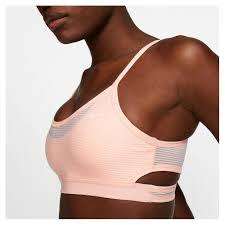 Nike Women`s Indy Light Support Striped Padded Sports Bra Pink CJ5940-664 - Size Medium