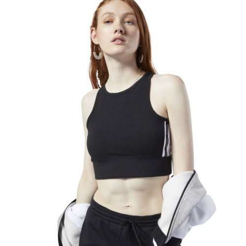 Reebok Women`s Fitness and Training Meet You There Crop Top Black/White DY8104 - Size Medium
