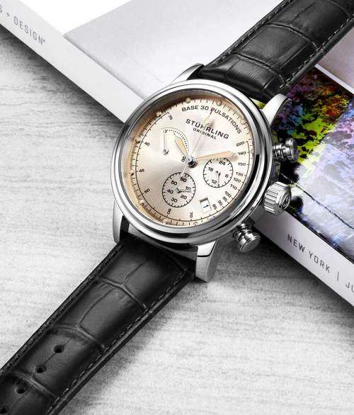 Brand New Stuhrling Original ChronoPulse 895 Black Quartz 42mm Chronograph Watch