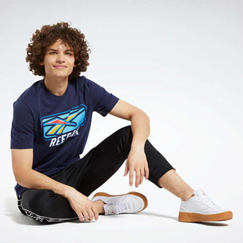 REEBOK Men`s Classics Soft Edge Vintage Tee Vector Navy EW8621 - Size Large