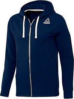 REEBOK Men`s Elements French Terry Full Zip Hoodie Navy Blue BK5063 - Size Large