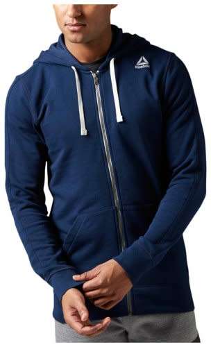 REEBOK Men`s Elements French Terry Full Zip Hoodie Navy Blue BK5063 - Size Large