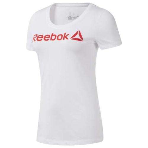 REEBOK Women`s Scoop Neck Tee White/Rebel Red EC2027 - Size Medium
