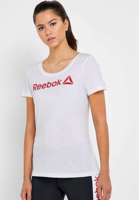 REEBOK Women`s Scoop Neck Tee White/Rebel Red EC2027 - Size Medium