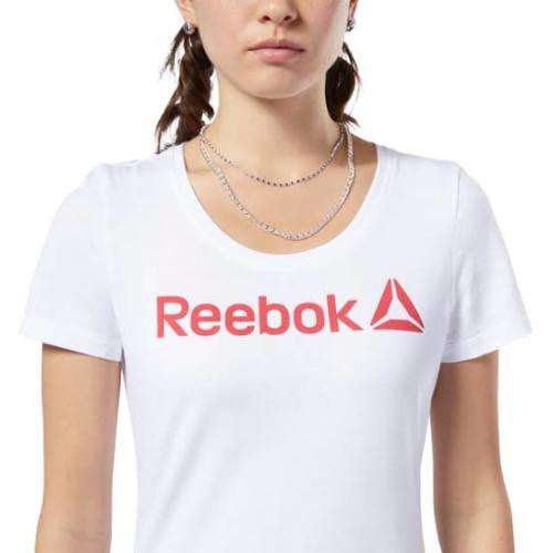 REEBOK Women`s Scoop Neck Tee White/Rebel Red EC2027 - Size Medium