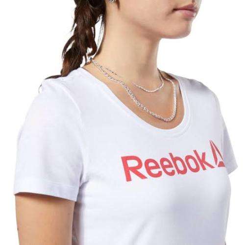 REEBOK Women`s Scoop Neck Tee White/Rebel Red EC2027 - Size Medium