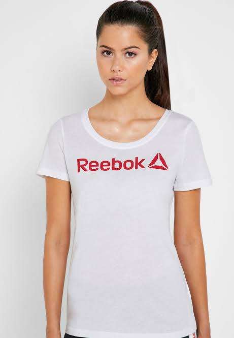 REEBOK Women`s Scoop Neck Tee White/Rebel Red EC2027 - Size Medium