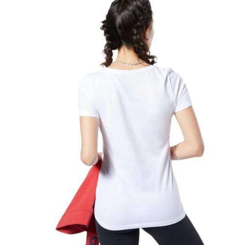 REEBOK Women`s Scoop Neck Tee White/Rebel Red EC2027 - Size Medium