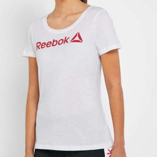 REEBOK Women`s Scoop Neck Tee White/Rebel Red EC2027 - Size Medium