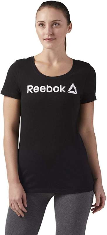 REEBOK Women`s Linear Read Scoop Neck Tee Black CF4455 - Size Large