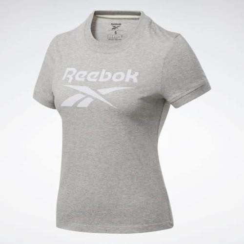 REEBOK Women`s Training Essentials Textured Tee Medium Grey Heather FT0891 - Size Medium